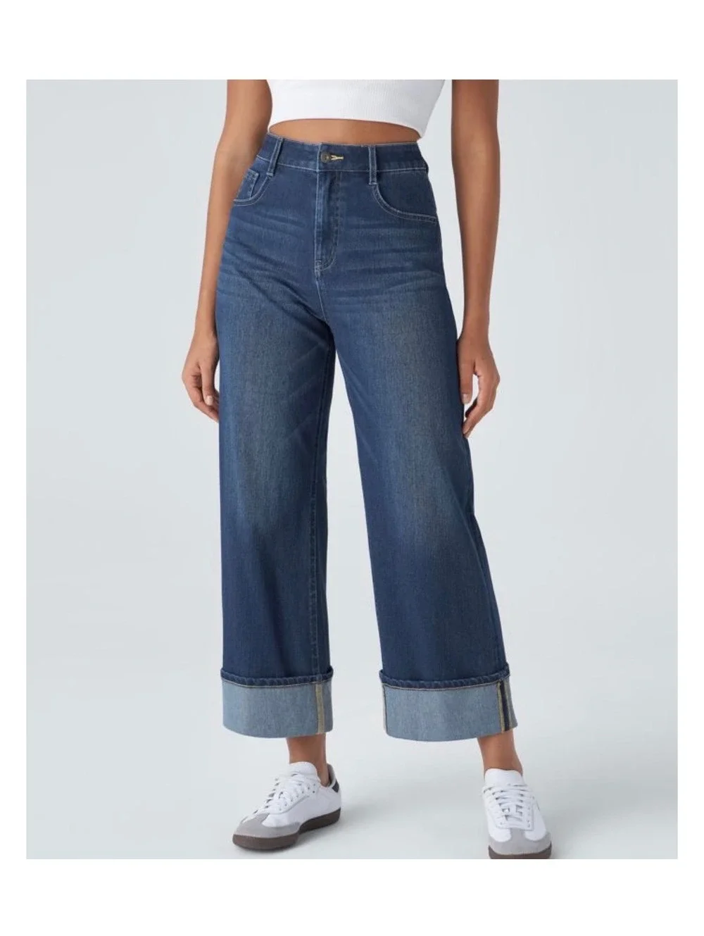 Halara flex high waisted roll hem wide leg jeans NWT